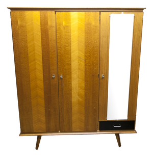 French Wardrobe with Compass Legs, Doors, Mirror and Drawer, 1960s