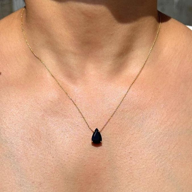 Mid-Century Modern VRJewels 3.22 Carat Black Diamond Pear Solitaire Necklace in 14k Yellow Gold For Sale - Image 3 of 17