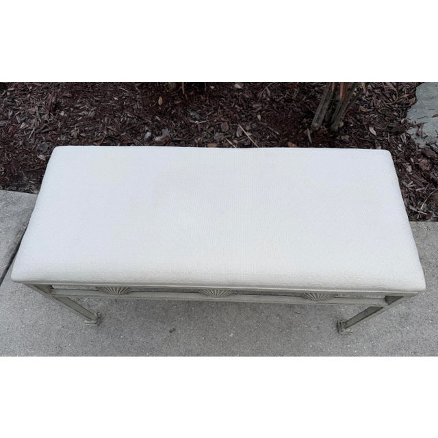 Off-white Vintage Palm Beach Scallop Shell Motif Upholstered Bench For Sale - Image 8 of 12
