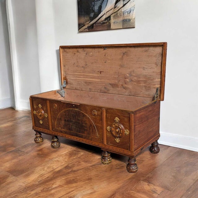 Wood Vintage Art Deco Cedar-Lined Hope Chest With Carved Details & Turned Legs, 1930s For Sale - Image 7 of 18