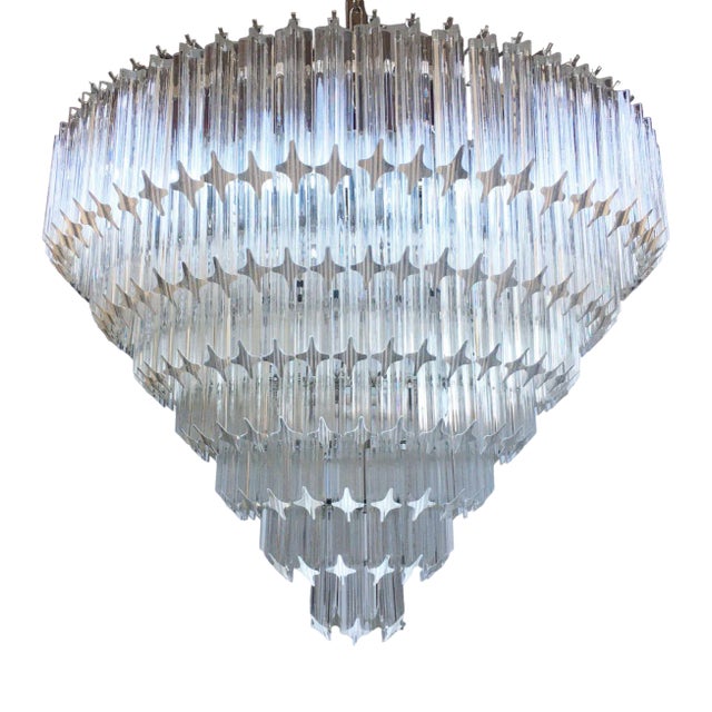 Large Clear Quadriedro Murano Glass Chandelier For Sale
