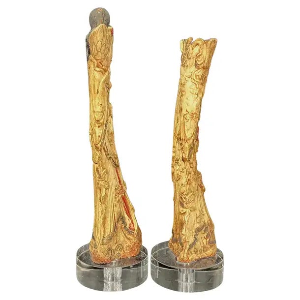 Chinese Chinese Stained and Carved Bone Ancestral Figures, a Pair For Sale - Image 3 of 11