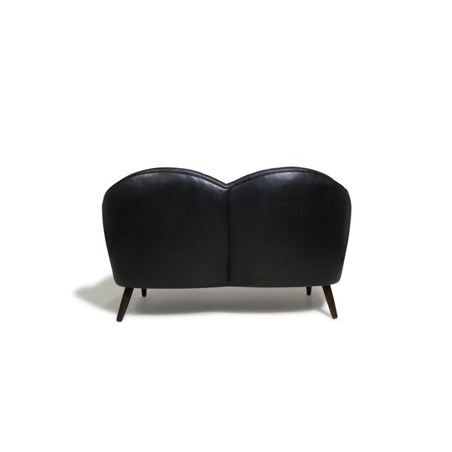 Black Mid 20th Century Sculptural Danish Settee in Black Leather For Sale - Image 8 of 11