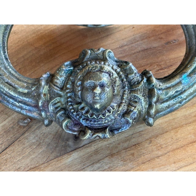 English 19th Century English Bronze Lion Door Knocker With Cherub Mask For Sale - Image 3 of 6