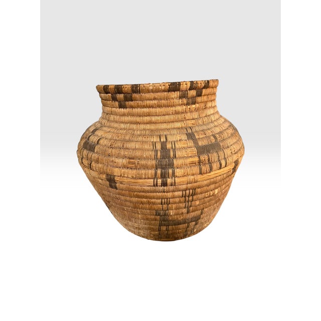 Early 20th Century Museum Quality 17” Created in the Style of Native American Polychrome Olla Basket - Dual Register For Sale - Image 5 of 13