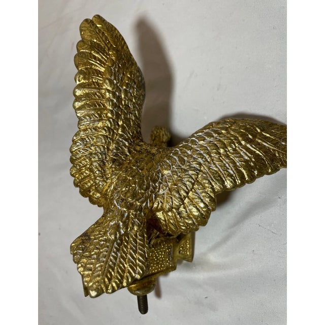 Antique Gold Gilded Solid Brass Bronze Open Winged Eagle Bird Heavy Flag Finial For Sale In New York - Image 6 of 14