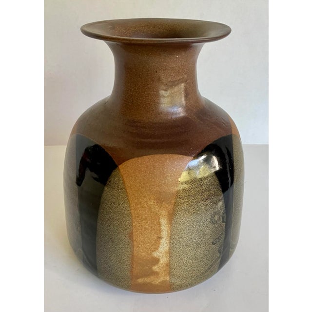 Mid-Century Modern 1970's Organic MCM Glazed Ceramic Pottery Vase For Sale - Image 3 of 9