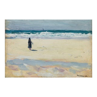 Neutral Vintage Beach Art Print - Coastal Painting by Albert Marquet, 54" X 36" For Sale
