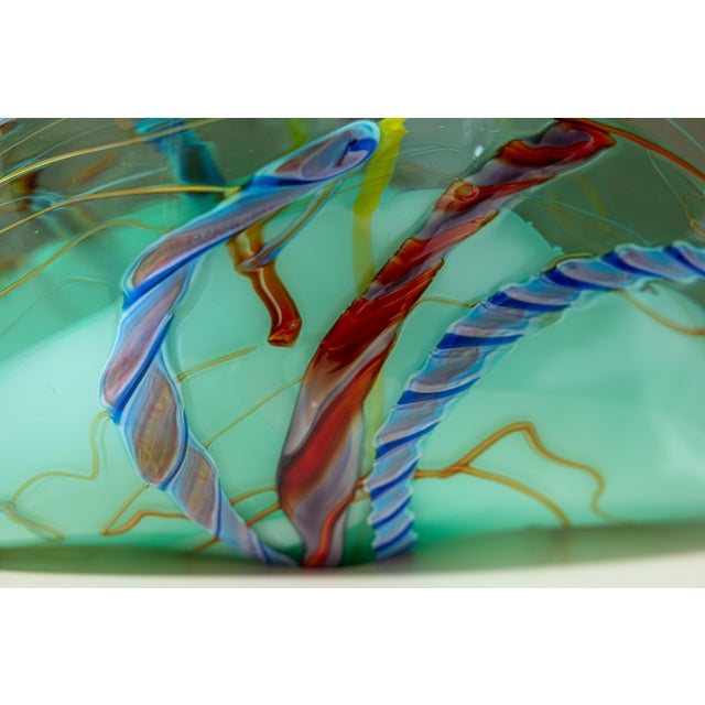 Viz Art Glass Green Fan Sculptural Blown Glass Vessel For Sale - Image 10 of 10
