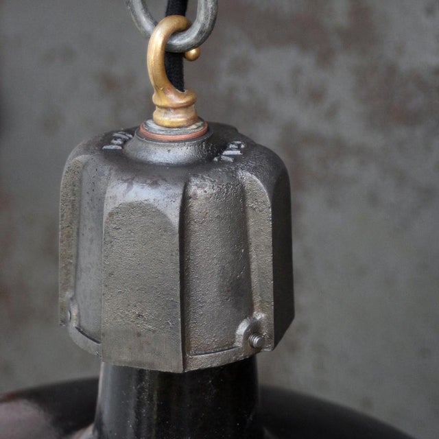 Vintage Factory Pendant Lamp in Black Enamel and Cast Iron from GAL For Sale - Image 4 of 7