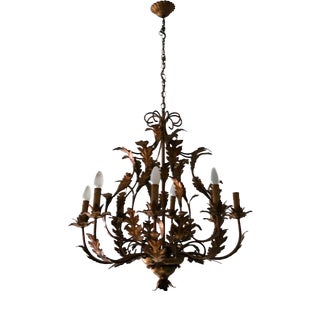 Large Mid-Century Patinated Gilt Tole 8-Light Chandelier by Hans Kögl, 1960s For Sale