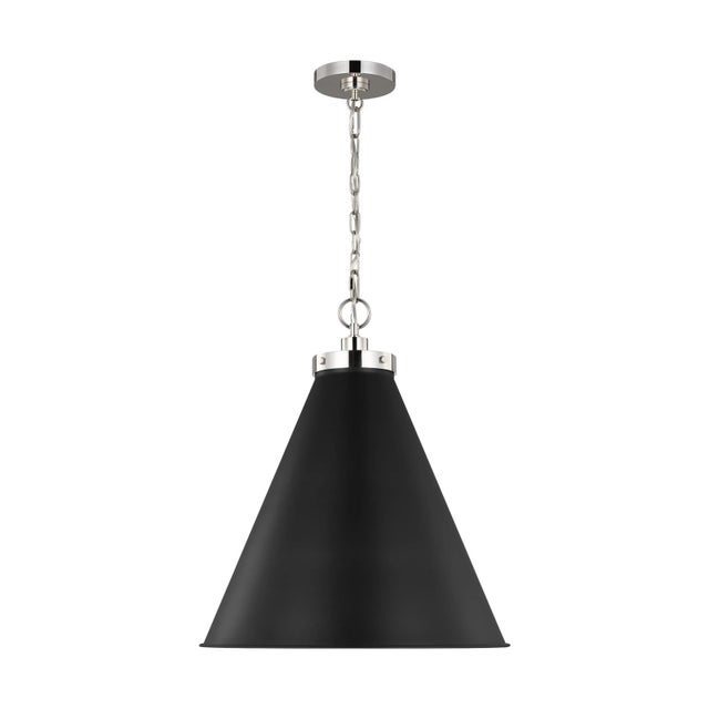 Chapman & Myers by Visual Comfort Studio Wellfleet Large Cone Pendant, Midnight Black & Polished Nickel For Sale - Image 4 of 4