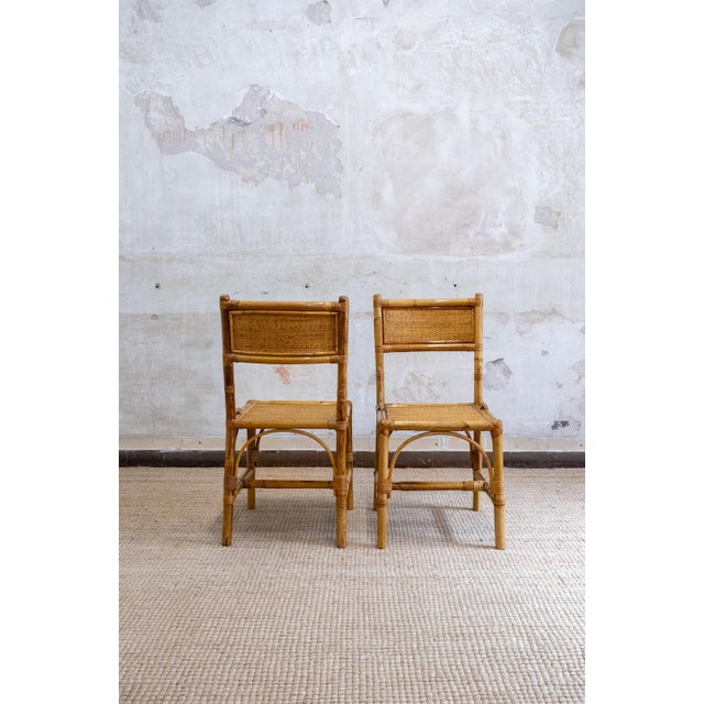 Bamboo and Rush Fabric Chairs, Italy, 1970s, Set of 4 For Sale - Image 4 of 8