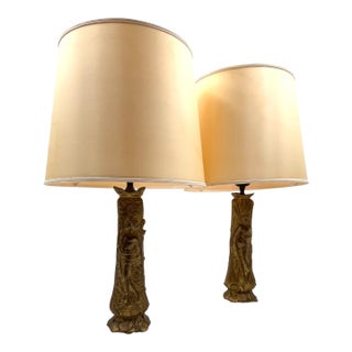 1900s Art Nouveau Bronze Table Lamps - a Pair For Sale