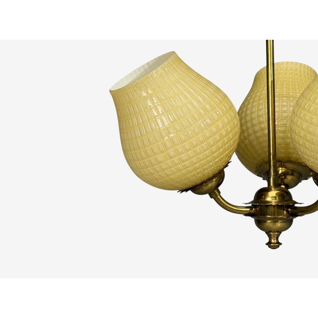 Goldenrod 1940s Swedish Modern, Pendant Light, Brass, Textured Glass For Sale - Image 8 of 12