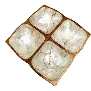 Vintage Wood Carved Shell Inlay Decor and Serving Tray