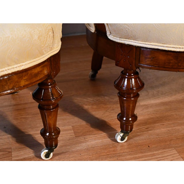 1880s Antique Pair Victorian Walnut Ladies & Gentleman Living Room Chairs For Sale - Image 9 of 12