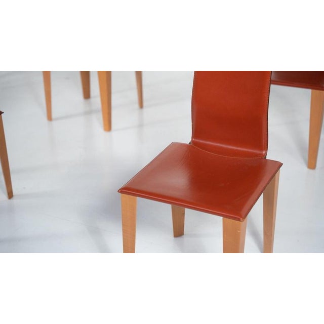 Vintage Dining Chairs in Leather and Wood by Afra and Tobia Scarpa, Italy, 1970, Set of 6 For Sale - Image 4 of 11