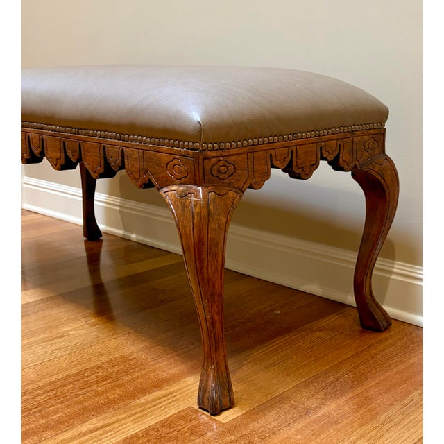 Beaux-Arts Michael Taylor Lucarini Bench With Leather Upholstery For Sale - Image 3 of 7