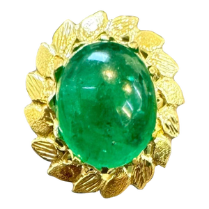 6.68 Carat Zambian Emerald Cabochon Cocktail Ring 14 Karat Yellow Gold