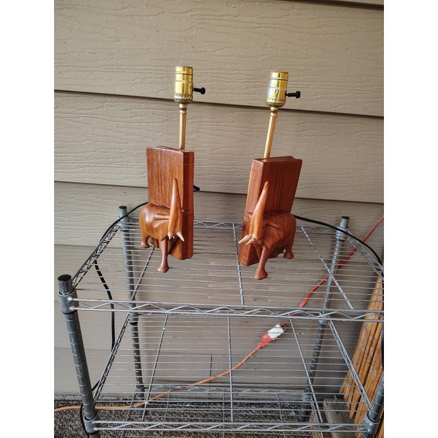 1950s Pair of Vintage African Hardwood Table Lamps For Sale - Image 5 of 8