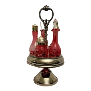 Late 19th Century Antique Victorian Middletown Plate Co. Triple Plate Condiment Cruet Castor Set- 6 Pieces
