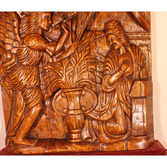 Brown Antique Portuguese Annunciation Altarpiece, 1600s For Sale - Image 8 of 9