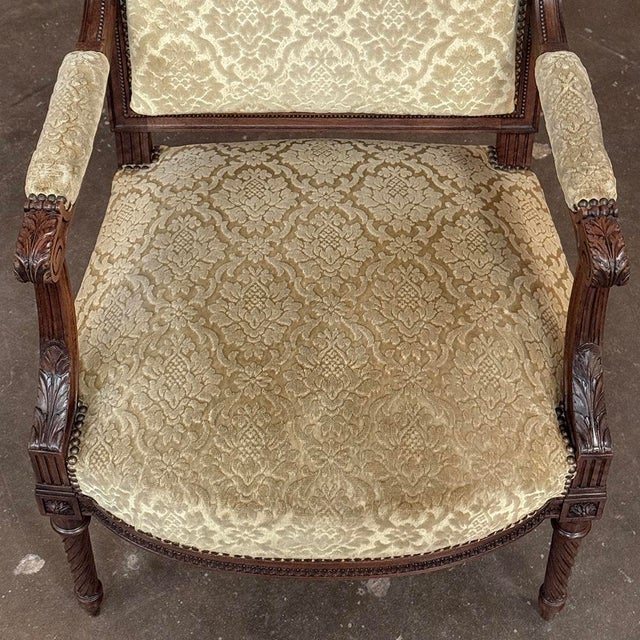 Pair of 19th Century French Louis XVI Walnut Armchairs ~ Fauteuils For Sale - Image 11 of 17