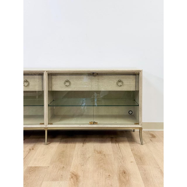 Modern American Drew Corsica Painted Gray Console Credenza Glass Doors Coastal For Sale - Image 13 of 18