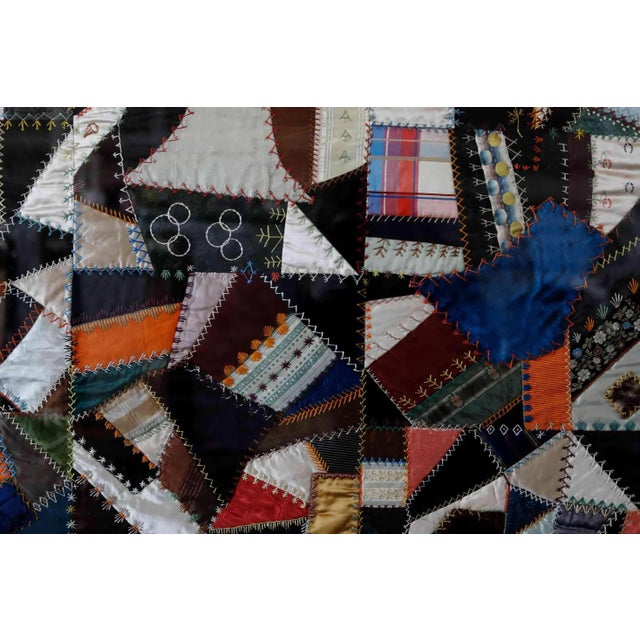 Crazy Quilt Antique Professionally Framed For Sale - Image 11 of 12