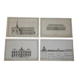 Authentic Antique 18th C. Architectural Facade Imperial Folio Engravings - Set of 4 For Sale