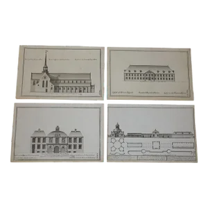 Authentic Antique 18th C. Architectural Facade Imperial Folio Engravings - Set of 4