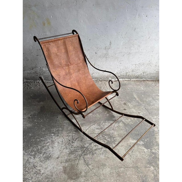 Antique Metal Rocking Chair with Leather Seat For Sale - Image 11 of 11