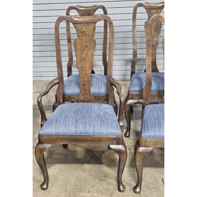Late 20th Century Late 20th Century Set of 8 Baker Furniture Solid Oak Queen Anne Style Dining Room Chairs For Sale - Image 5 of 14
