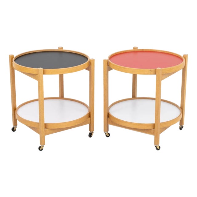 Hans Bolling Style 2-Tier Rolling Side Tables, Pr. For Sale