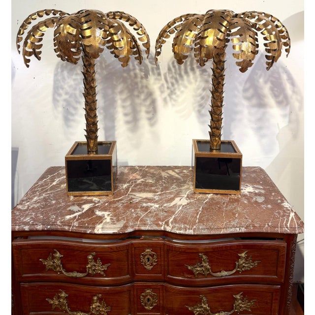 Metal Late 20th Century Pair of Maison Jansen Style Gilt Metal Palm Tree Table Lamps For Sale - Image 7 of 15