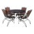 1980s Black Meadowcraft Dogwood Patio Wrought Iron Dining Set 4 Chairs Table, Attributed For Sale