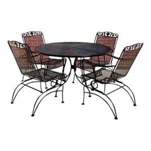 Meadowcraft Dogwood Patio Wrought Iron Dining Set 4 Chairs Table, Attributed