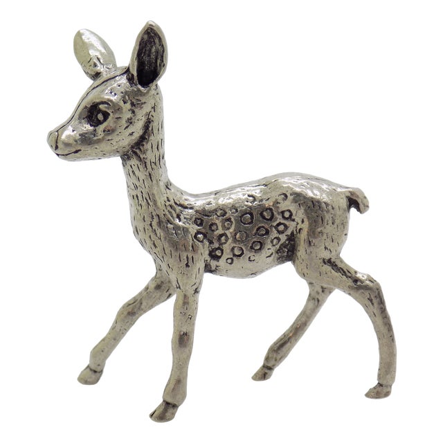 Vintage Italian Handmade Genuine Silver Fawn Deer Figurine, 1970s For Sale