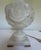 Antique Italian Carved Alabaster Table Lamp With Rose Relief Decoration & Pleated Silk Shade For Sale - Image 11 of 12