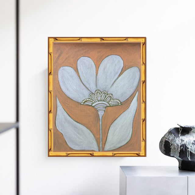 Original Daisy Flower Painting in Gold Bamboo Frame, Oil on Canvas, 11" X 14" by Tatiana Duperault For Sale - Image 4 of 4