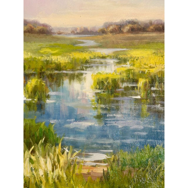 Marsh Coastal Landscape Oil Painting on Canvas by K. Hanna – 12" X 16" For Sale - Image 4 of 6