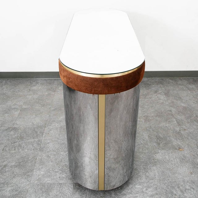 Mid-Century Modern Mid Century Modern Bar Cabinet Mirrored 1970s Fridge Italy Willy Rizzo Suede MCM For Sale - Image 3 of 10