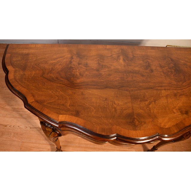 1920 Antique English Regency Burl Walnut Console Table One Drawer Accent Table For Sale - Image 12 of 15