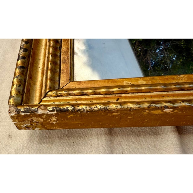 Gold Antique Hand-Gilded Giltwood Wall Mirror With Stepped Molded Frame For Sale - Image 8 of 11