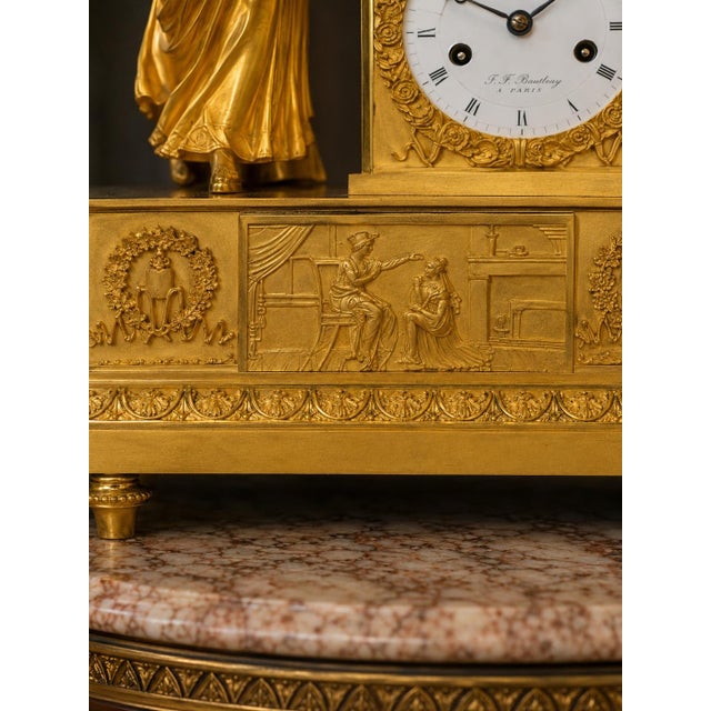 c.1800 Rouchouze Empire Gilt Bronze Mantel Clock For Sale - Image 4 of 18