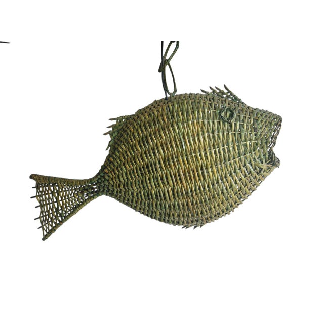 1960s Mid-Century Modern Fish Wicker Rattan Pendant Lamp, 1960s For Sale - Image 5 of 18