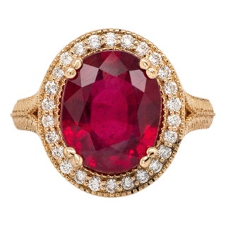 6cts Madagascar Ruby Ring With Natural Diamon in 14k Solid Gold | Ov 12x10mm For Sale