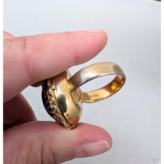 Vintage 1968 Signed Napier Goldtone Cabochon Faux-Lapis "Poison" Adjustable Ring For Sale - Image 10 of 13