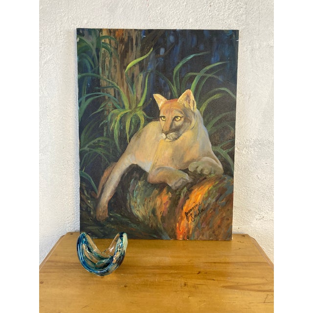 Textile Vintage Panther Oil on Canvas For Sale - Image 7 of 9